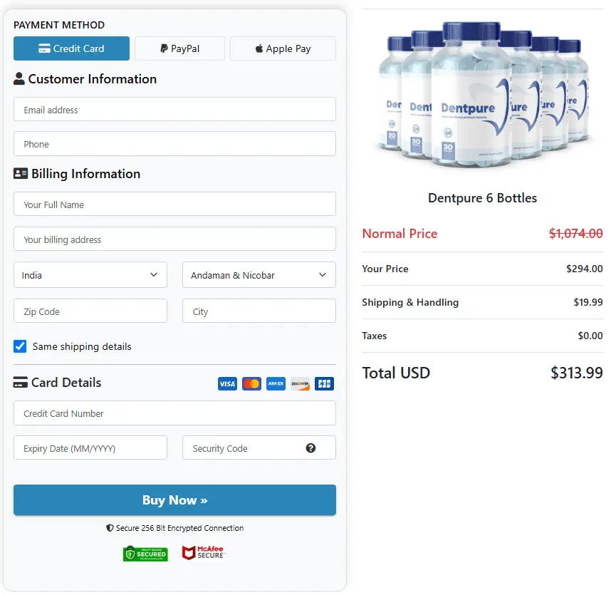 Dentpure Secure Checkout Page